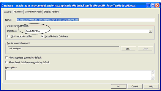This screen shot displays the Supply Chain Management Oracle ADF Connection Properties.